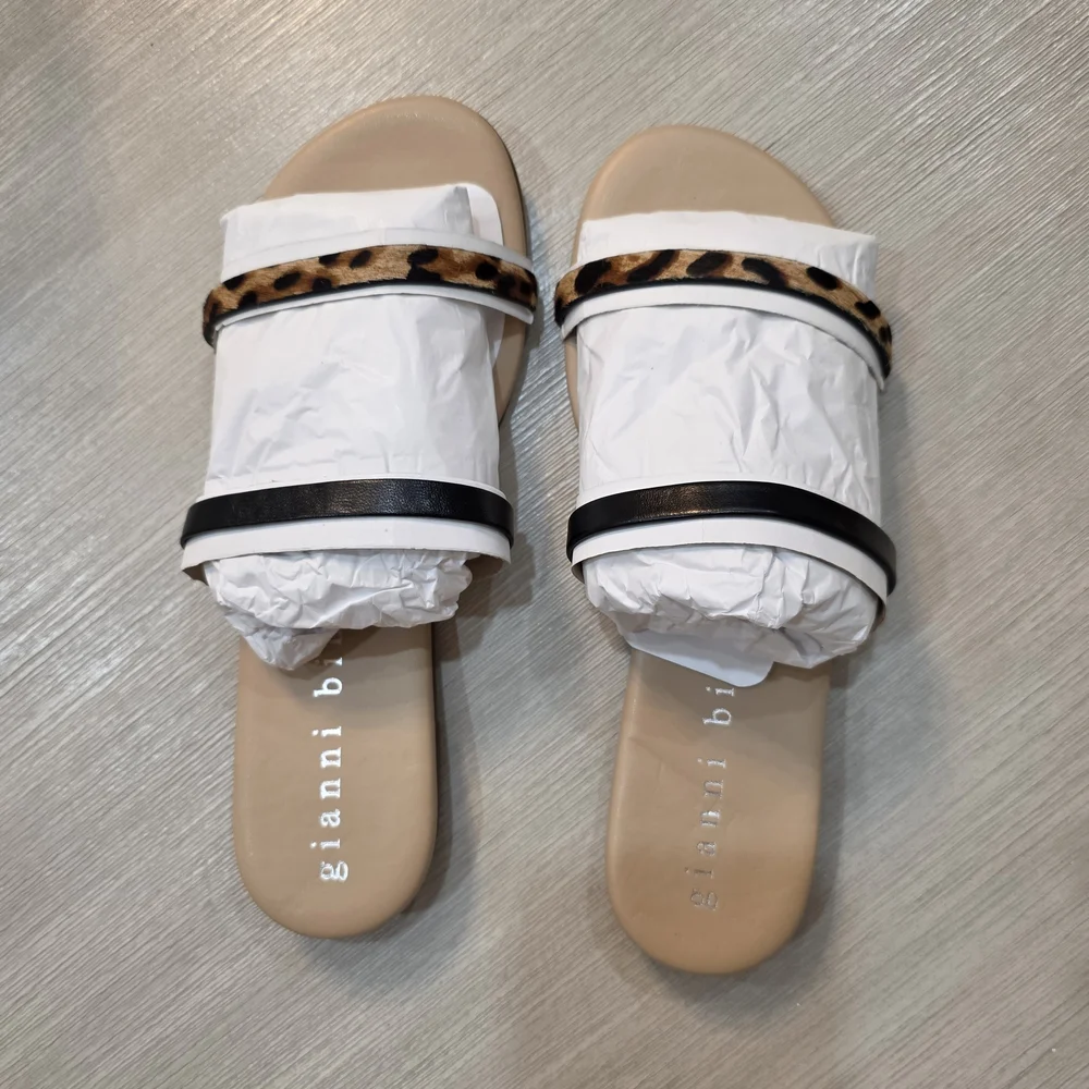 Gianni Bini Leopard and Black Slide Sandals - Picture 2 of 3